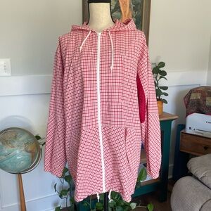 Vintage Duffel Lightweight Jacket Red White Plaid Mesh Large Canada Gingham